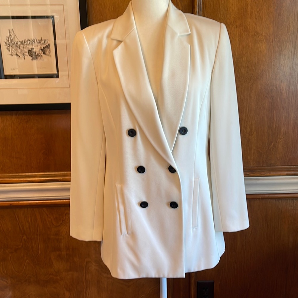 Kasper & Company ASL blazer white double breasted shoulder pads 80s, sz 8 lined